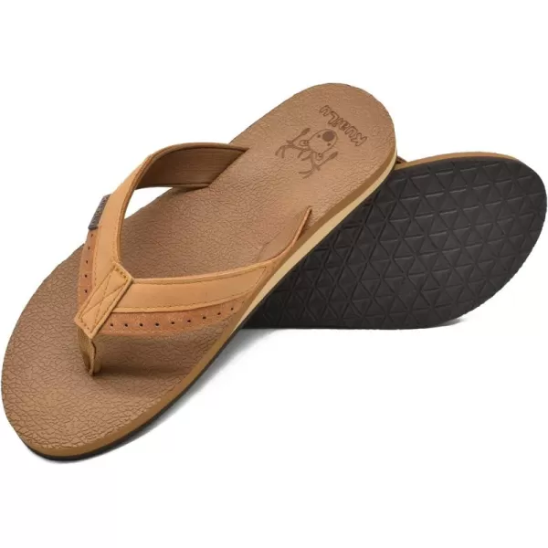 KuaiLu Men's Yoga Mat Leather Flip Flops Thong Sandals with Arch Support