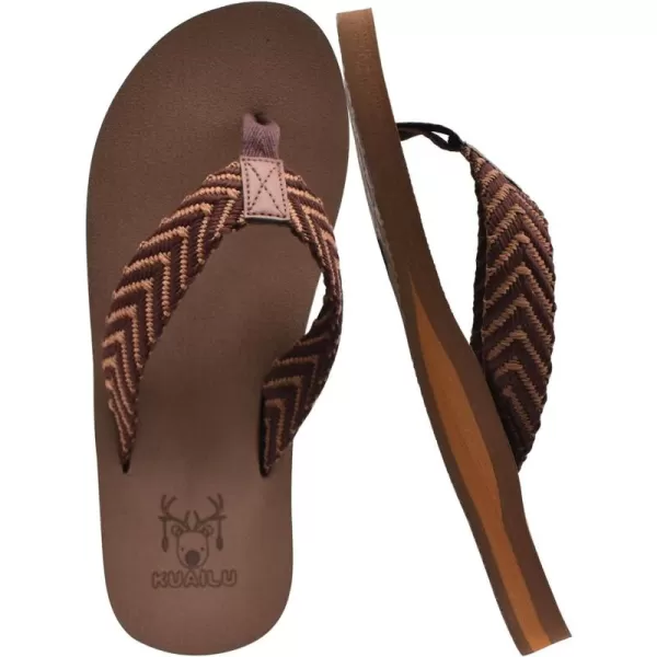 KuaiLu Men's Yoga Mat Leather Flip Flops Thong Sandals with Arch Support