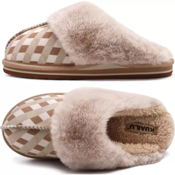 KuaiLu Womens Fluff Dual Memory Foam Slippers Ladies Cozy Arch Support Warm Scuff Slippers Slip on Comfy Winter House Shoes with Non-Slip Indoor Outdoor Hard Sole