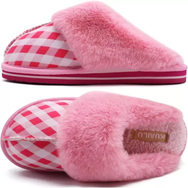 KuaiLu Womens Fluff Dual Memory Foam Slippers Ladies Cozy Arch Support Warm Scuff Slippers Slip on Comfy Winter House Shoes with Non-Slip Indoor Outdoor Hard Sole