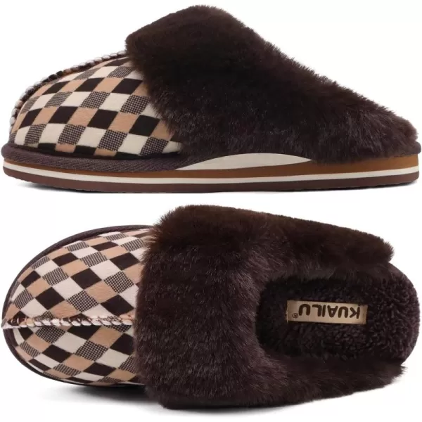 KuaiLu Womens Fluff Dual Memory Foam Slippers Ladies Cozy Arch Support Warm Scuff Slippers Slip on Comfy Winter House Shoes with Non-Slip Indoor Outdoor Hard Sole