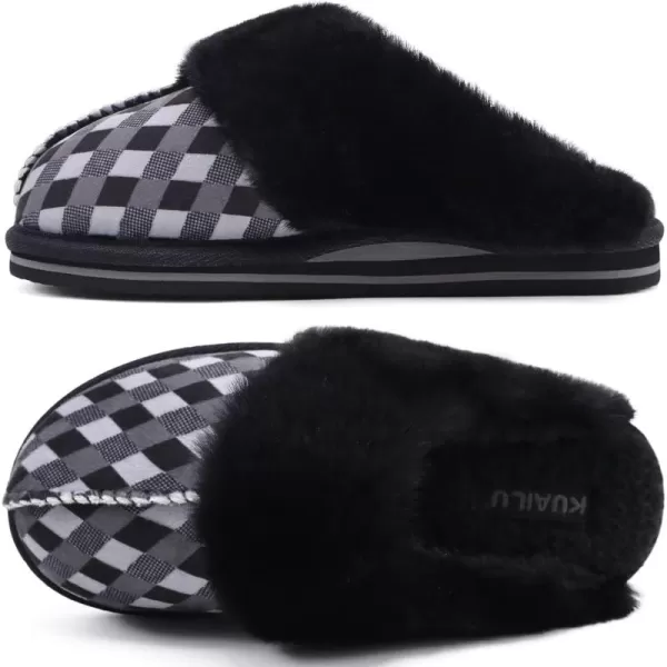 KuaiLu Womens Fluff Dual Memory Foam Slippers Ladies Cozy Arch Support Warm Scuff Slippers Slip on Comfy Winter House Shoes with Non-Slip Indoor Outdoor Hard Sole