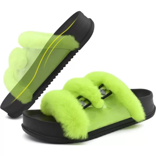 KuaiLu Womens Platform Slipper with Arch Support Soft Cushion Faux Fur Sandals Open Toe House Slipper Fluffy Slides Indoor Outdoor,6~12