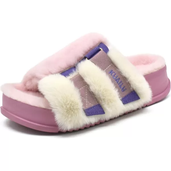 KuaiLu Womens Platform Slipper with Arch Support Soft Cushion Faux Fur Sandals Open Toe House Slipper Fluffy Slides Indoor Outdoor,6~12