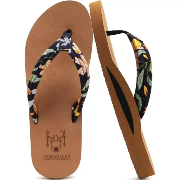 KuaiLu Women's Yoga Foam Flip Flops with Arch Support Thong Sandals Non-Slip