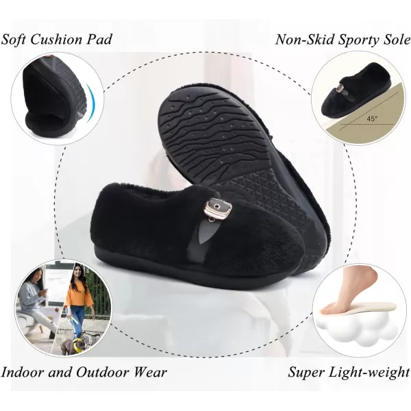 KuaiLu Fuzzy Memory Foam Slipper for Women Soft Plush Sherpa Fleece Warm Lining ladies Cozy House Arch Support Slippers Lightweight Slip on Indoor/Outdoor Sole Size 5-11)
