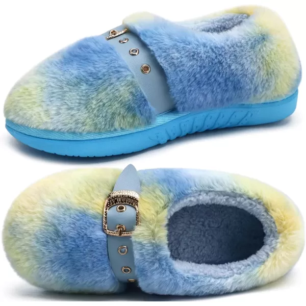 KuaiLu Fuzzy Memory Foam Slipper for Women Soft Plush Sherpa Fleece Warm Lining ladies Cozy House Arch Support Slippers Lightweight Slip on Indoor/Outdoor Sole Size 5-11)