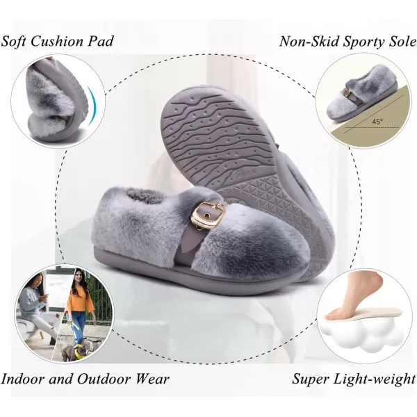 KuaiLu Fuzzy Memory Foam Slipper for Women Soft Plush Sherpa Fleece Warm Lining ladies Cozy House Arch Support Slippers Lightweight Slip on Indoor/Outdoor Sole Size 5-11)