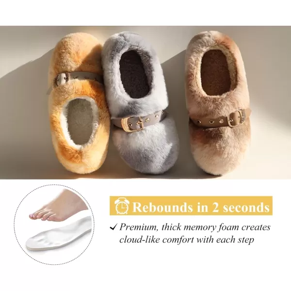 KuaiLu Fuzzy Memory Foam Slipper for Women Soft Plush Sherpa Fleece Warm Lining ladies Cozy House Arch Support Slippers Lightweight Slip on Indoor/Outdoor Sole Size 5-11)