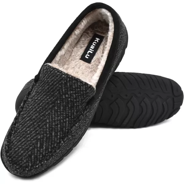 KuaiLu Mens-Comfort-Moccasin-Slip-on-Suede-House-Slippers-Memory foam-Casual-Loafers-Shoes with Arch Support