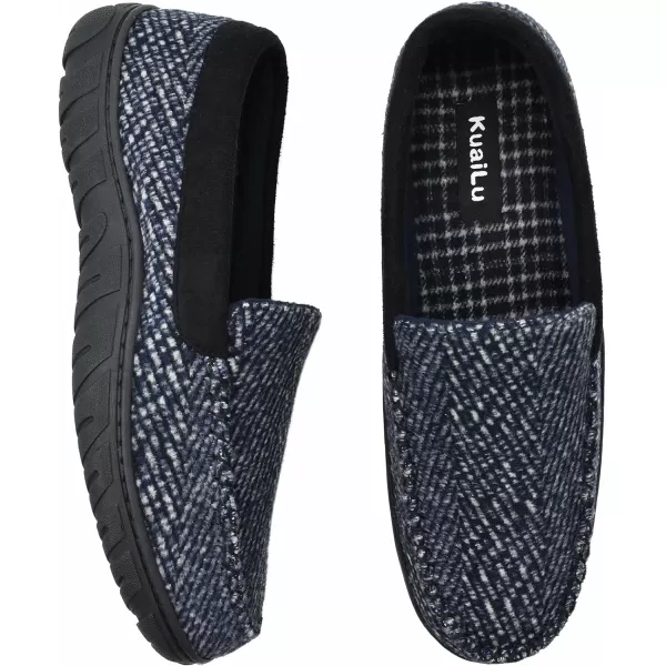 KuaiLu Mens-Comfort-Moccasin-Slip-on-Suede-House-Slippers-Memory foam-Casual-Loafers-Shoes with Arch Support