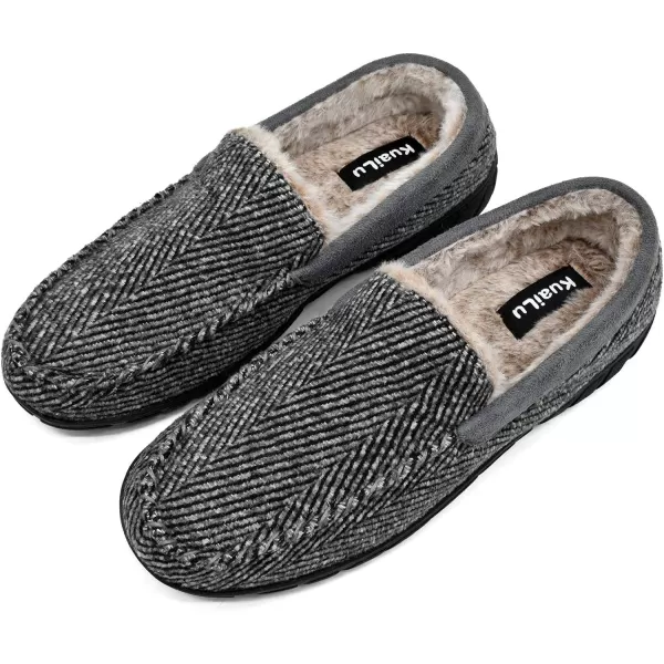 KuaiLu Mens-Comfort-Moccasin-Slip-on-Suede-House-Slippers-Memory foam-Casual-Loafers-Shoes with Arch Support