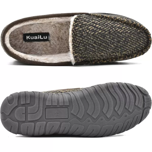 KuaiLu Mens-Comfort-Moccasin-Slip-on-Suede-House-Slippers-Memory foam-Casual-Loafers-Shoes with Arch Support