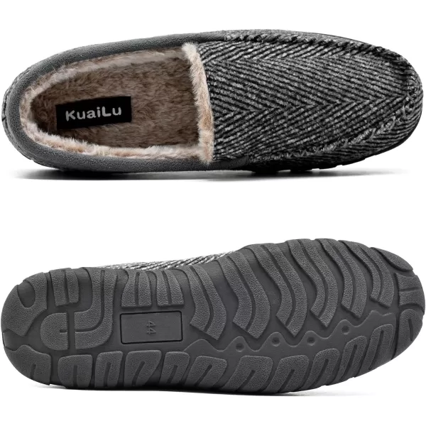 KuaiLu Mens-Comfort-Moccasin-Slip-on-Suede-House-Slippers-Memory foam-Casual-Loafers-Shoes with Arch Support