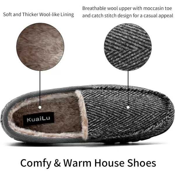 KuaiLu Mens-Comfort-Moccasin-Slip-on-Suede-House-Slippers-Memory foam-Casual-Loafers-Shoes with Arch Support