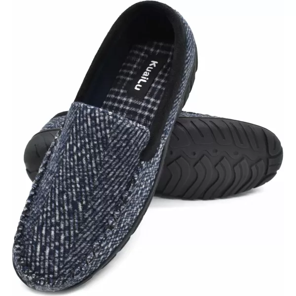 KuaiLu Mens-Comfort-Moccasin-Slip-on-Suede-House-Slippers-Memory foam-Casual-Loafers-Shoes with Arch Support