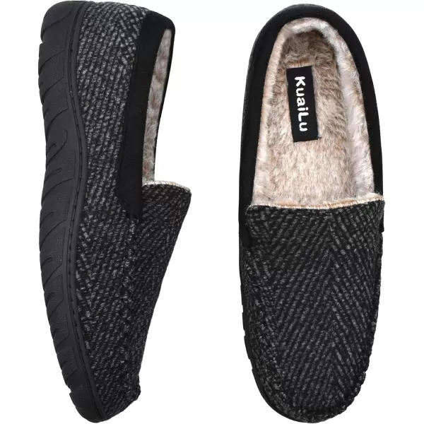 KuaiLu Mens-Comfort-Moccasin-Slip-on-Suede-House-Slippers-Memory foam-Casual-Loafers-Shoes with Arch Support