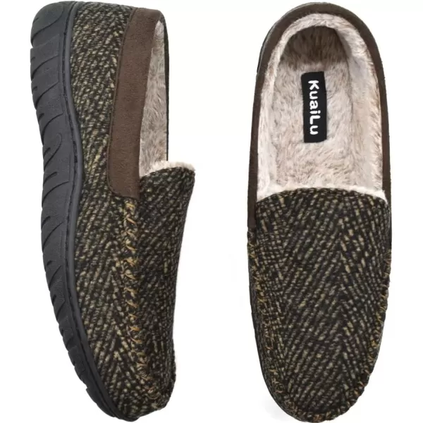 KuaiLu Mens-Comfort-Moccasin-Slip-on-Suede-House-Slippers-Memory foam-Casual-Loafers-Shoes with Arch Support