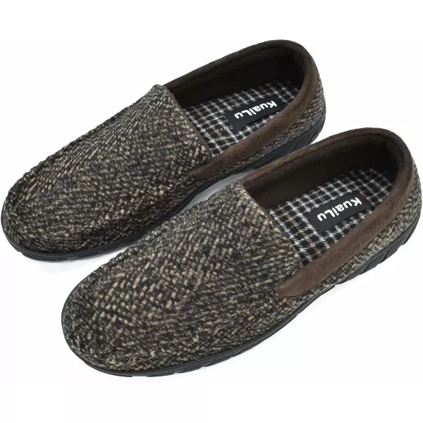 KuaiLu Mens-Comfort-Moccasin-Slip-on-Suede-House-Slippers-Memory foam-Casual-Loafers-Shoes with Arch Support