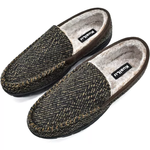 KuaiLu Mens-Comfort-Moccasin-Slip-on-Suede-House-Slippers-Memory foam-Casual-Loafers-Shoes with Arch Support