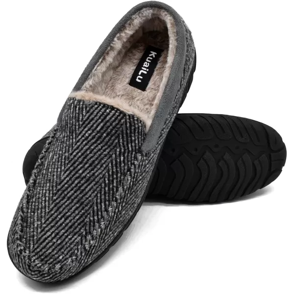 KuaiLu Mens-Comfort-Moccasin-Slip-on-Suede-House-Slippers-Memory foam-Casual-Loafers-Shoes with Arch Support