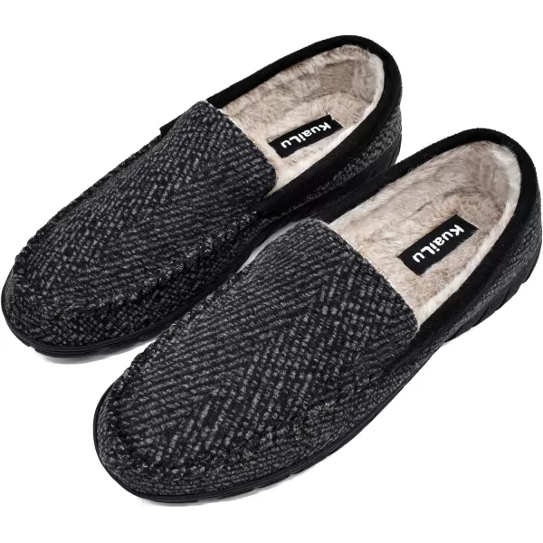 KuaiLu Mens-Comfort-Moccasin-Slip-on-Suede-House-Slippers-Memory foam-Casual-Loafers-Shoes with Arch Support
