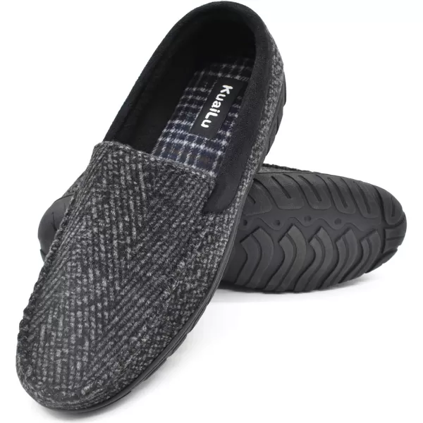 KuaiLu Mens-Comfort-Moccasin-Slip-on-Suede-House-Slippers-Memory foam-Casual-Loafers-Shoes with Arch Support