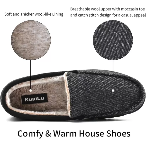 KuaiLu Mens-Comfort-Moccasin-Slip-on-Suede-House-Slippers-Memory foam-Casual-Loafers-Shoes with Arch Support