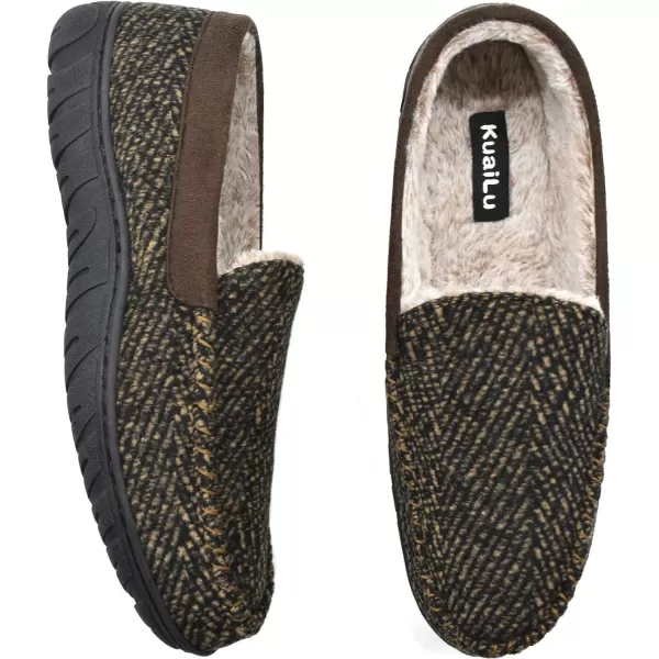 KuaiLu Mens-Comfort-Moccasin-Slip-on-Suede-House-Slippers-Memory foam-Casual-Loafers-Shoes with Arch Support