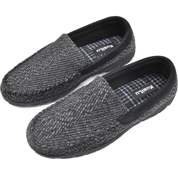 KuaiLu Mens-Comfort-Moccasin-Slip-on-Suede-House-Slippers-Memory foam-Casual-Loafers-Shoes with Arch Support
