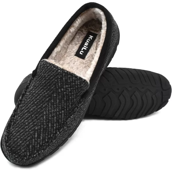 KuaiLu Mens-Comfort-Moccasin-Slip-on-Suede-House-Slippers-Memory foam-Casual-Loafers-Shoes with Arch Support