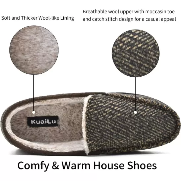 KuaiLu Mens-Comfort-Moccasin-Slip-on-Suede-House-Slippers-Memory foam-Casual-Loafers-Shoes with Arch Support