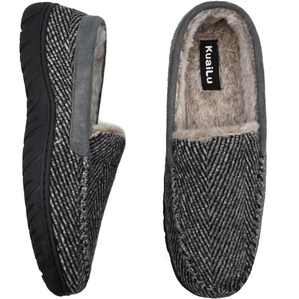 KuaiLu Mens-Comfort-Moccasin-Slip-on-Suede-House-Slippers-Memory foam-Casual-Loafers-Shoes with Arch Support