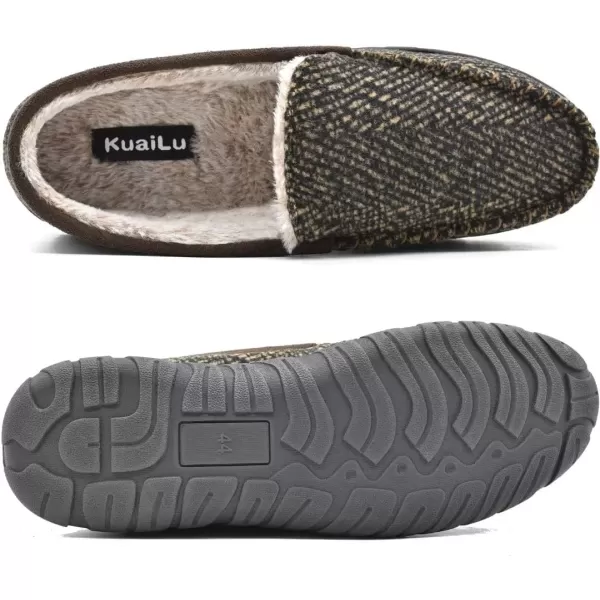 KuaiLu Mens-Comfort-Moccasin-Slip-on-Suede-House-Slippers-Memory foam-Casual-Loafers-Shoes with Arch Support