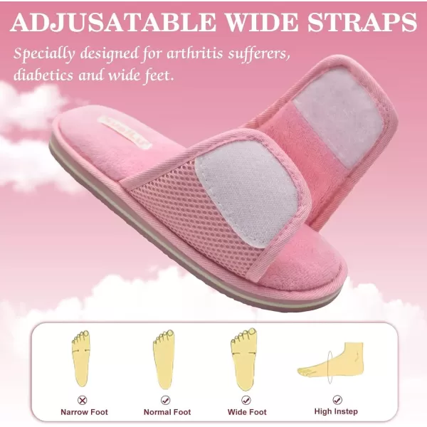 KuaiLu Slippers for Women Open Toe Ladies Slippers with Comfort Plantar Fasciitis Memory Foam Adjustable Wide Fit Diabetic Slides Slippers Indoor/Outdoor Non-Skid Sole Size 5-12