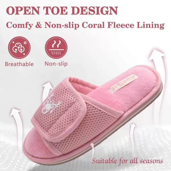 KuaiLu Slippers for Women Open Toe Ladies Slippers with Comfort Plantar Fasciitis Memory Foam Adjustable Wide Fit Diabetic Slides Slippers Indoor/Outdoor Non-Skid Sole Size 5-12
