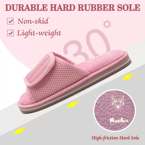 KuaiLu Slippers for Women Open Toe Ladies Slippers with Comfort Plantar Fasciitis Memory Foam Adjustable Wide Fit Diabetic Slides Slippers Indoor/Outdoor Non-Skid Sole Size 5-12