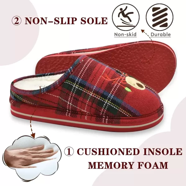 KuaiLu Womens Cozy Memory Foam Slippers, Ladies Plaid House Slippers, Comfy Arch Support Bedroom Slippers, Slip on Warm Fuzzy Lined Winter Home Shoes with Non-slip Indoor Outdoor Hard Rubber Sole