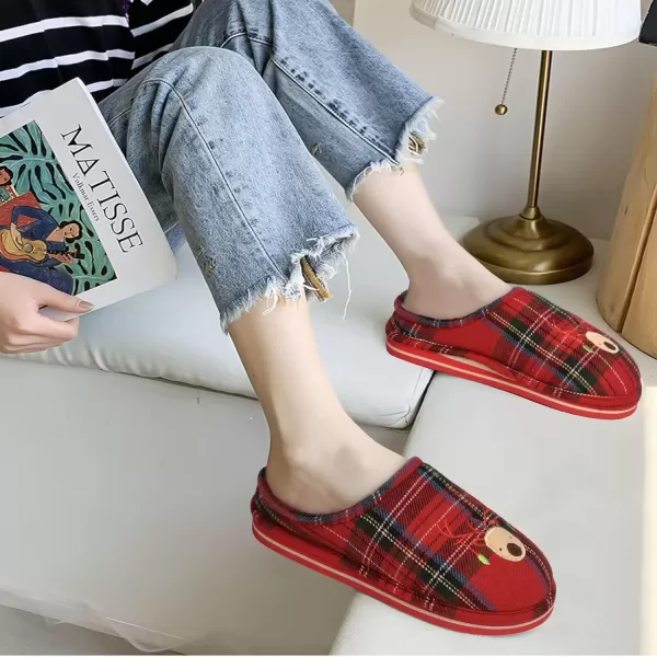 KuaiLu Womens Cozy Memory Foam Slippers, Ladies Plaid House Slippers, Comfy Arch Support Bedroom Slippers, Slip on Warm Fuzzy Lined Winter Home Shoes with Non-slip Indoor Outdoor Hard Rubber Sole