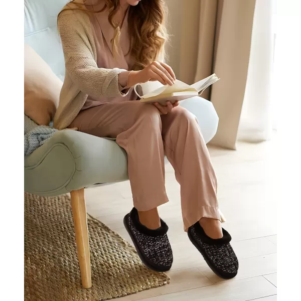 KuaiLu Womens Cozy Memory Foam Slippers, Ladies Plaid House Slippers, Comfy Arch Support Bedroom Slippers, Slip on Warm Fuzzy Lined Winter Home Shoes with Non-slip Indoor Outdoor Hard Rubber Sole)