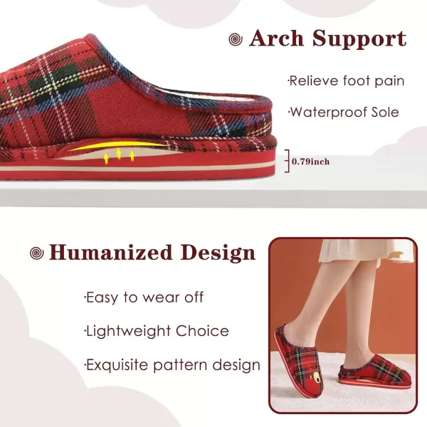KuaiLu Womens Cozy Memory Foam Slippers, Ladies Plaid House Slippers, Comfy Arch Support Bedroom Slippers, Slip on Warm Fuzzy Lined Winter Home Shoes with Non-slip Indoor Outdoor Hard Rubber Sole