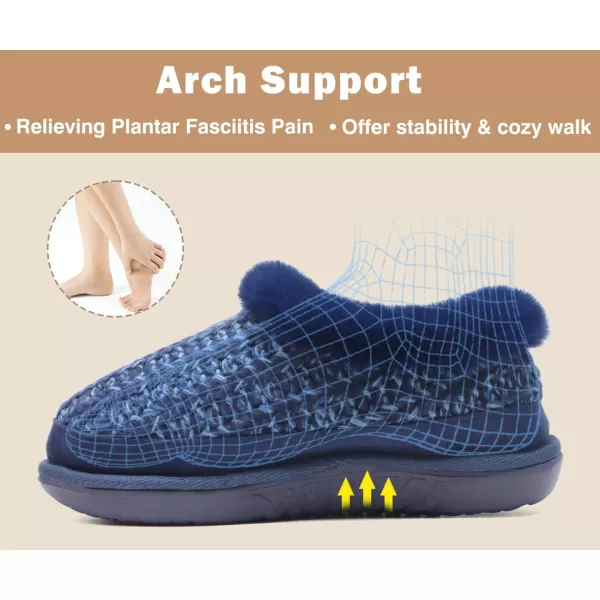 KuaiLu Womens Cozy Memory Foam Slippers, Ladies Plaid House Slippers, Comfy Arch Support Bedroom Slippers, Slip on Warm Fuzzy Lined Winter Home Shoes with Non-slip Indoor Outdoor Hard Rubber Sole)