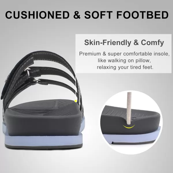 KuaiLu Womens Orthotic Slides Comfort Plantar Fasciitis Arch Support Slip on Sandals Ladies Soft Cushion Lightweight Fashion Flat Sandals with Adjustable Straps