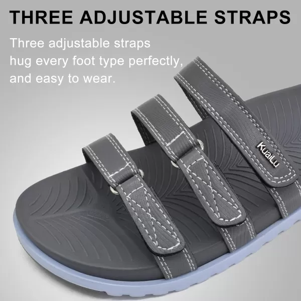 KuaiLu Womens Orthotic Slides Comfort Plantar Fasciitis Arch Support Slip on Sandals Ladies Soft Cushion Lightweight Fashion Flat Sandals with Adjustable Straps