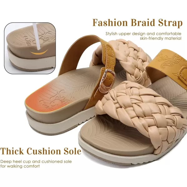KuaiLu Womens Orthotic Slides Fashion Dressy Sandals With Comfortable Plantar Fasciitis Arch Support Summer Adjustable Leather Braided Open Toe Cushion Womans Slides Sandals Size5-11