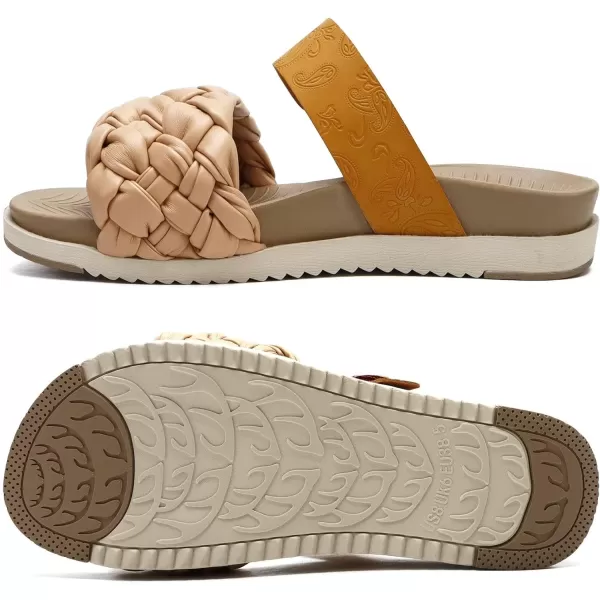 KuaiLu Womens Orthotic Slides Fashion Dressy Sandals With Comfortable Plantar Fasciitis Arch Support Summer Adjustable Leather Braided Open Toe Cushion Womans Slides Sandals Size5-11