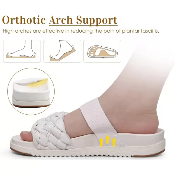 KuaiLu Womens Orthotic Slides Fashion Dressy Sandals With Comfortable Plantar Fasciitis Arch Support Summer Adjustable Leather Braided Open Toe Cushion Womans Slides Sandals Size5-11