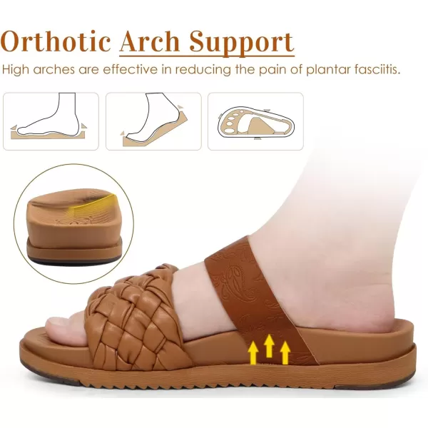 KuaiLu Womens Orthotic Slides Fashion Dressy Sandals With Comfortable Plantar Fasciitis Arch Support Summer Adjustable Leather Braided Open Toe Cushion Womans Slides Sandals Size5-11