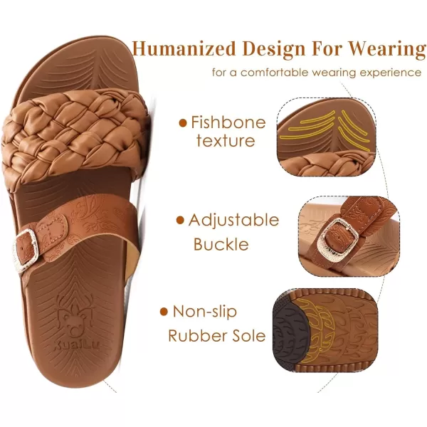 KuaiLu Womens Orthotic Slides Fashion Dressy Sandals With Comfortable Plantar Fasciitis Arch Support Summer Adjustable Leather Braided Open Toe Cushion Womans Slides Sandals Size5-11