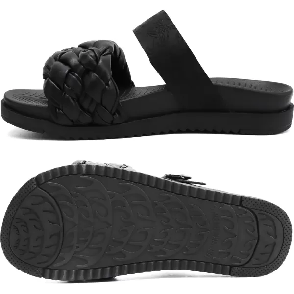 KuaiLu Womens Orthotic Slides Fashion Dressy Sandals With Comfortable Plantar Fasciitis Arch Support Summer Adjustable Leather Braided Open Toe Cushion Womans Slides Sandals Size5-11